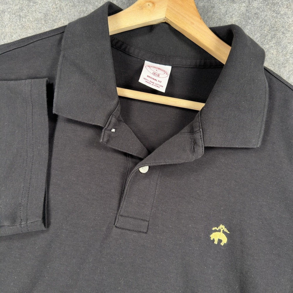 Brooks Brothers 1818 Polo Shirt Mens Large Black Pima Cotton Original Fit Logo